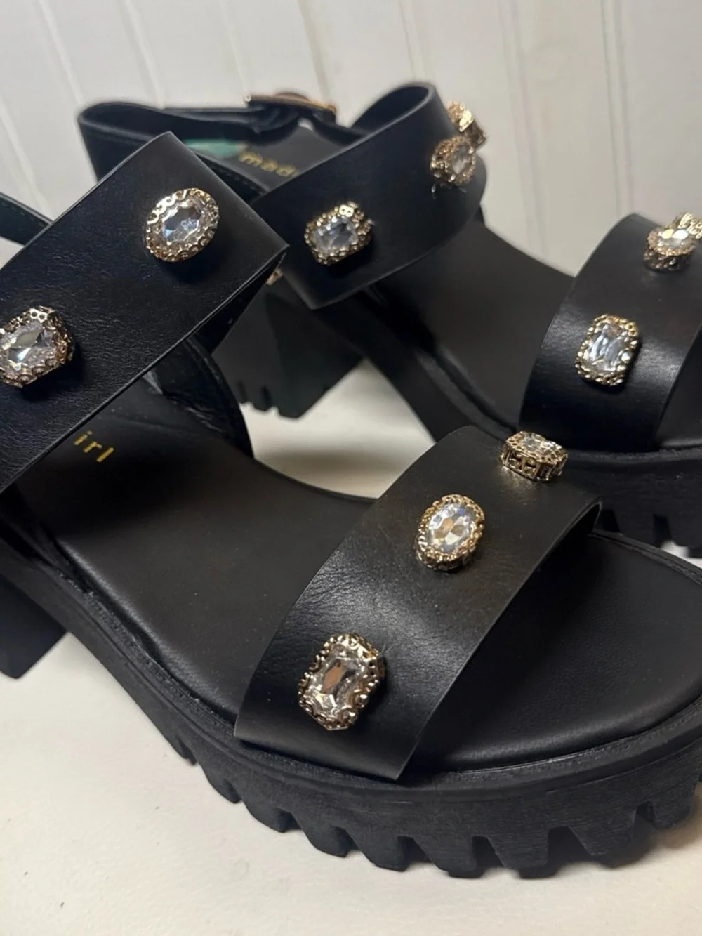 Black Jeweled Platform Sandals - Women's Dress Sandals